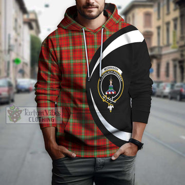 Morrison Red Modern Tartan Hoodie with Family Crest Circle Style