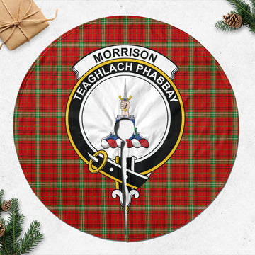 Morrison Red Modern Tartan Christmas Tree Skirt with Family Crest