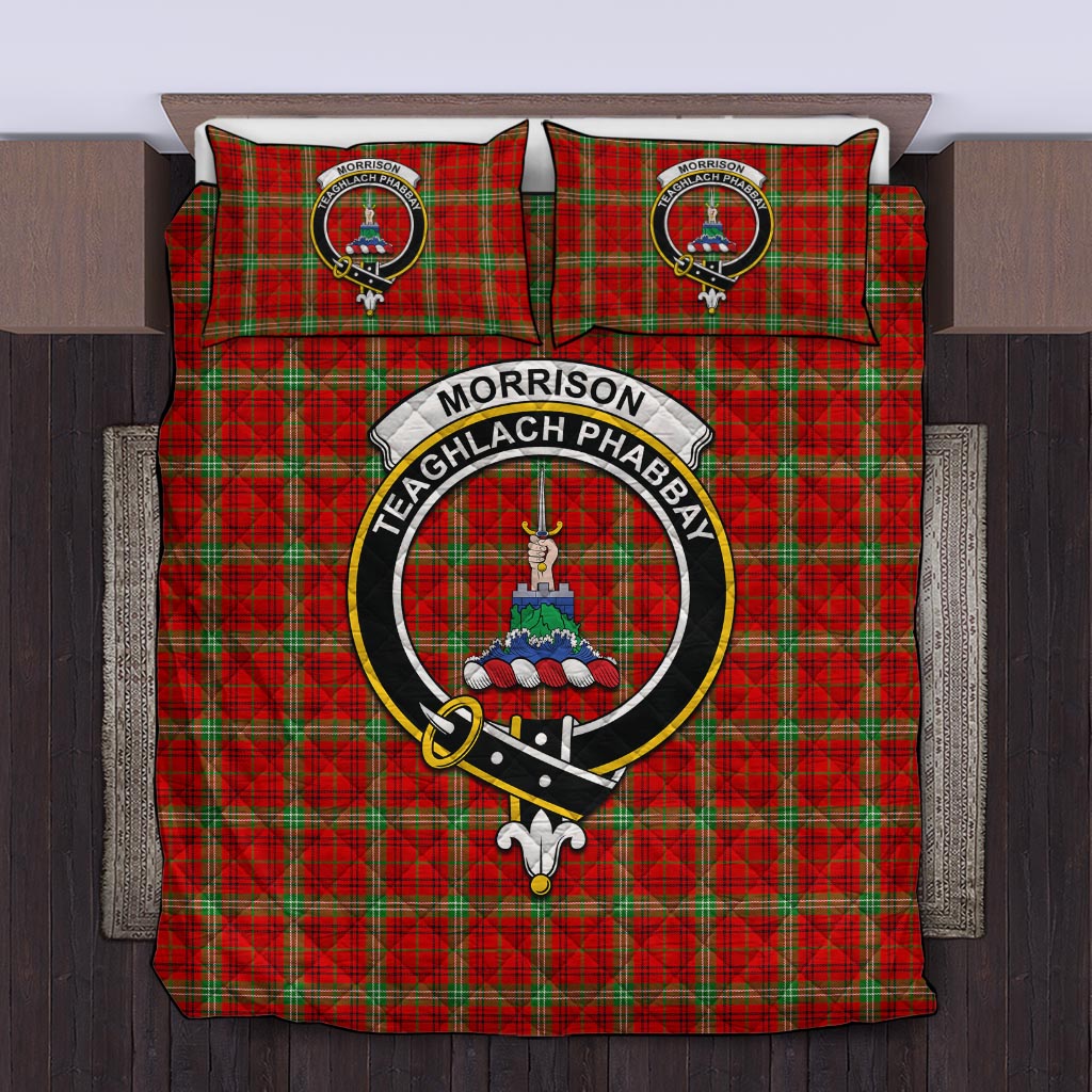 Morrison Red Modern Tartan Quilt Bed Set with Family Crest Twin - Tartan Vibes Clothing