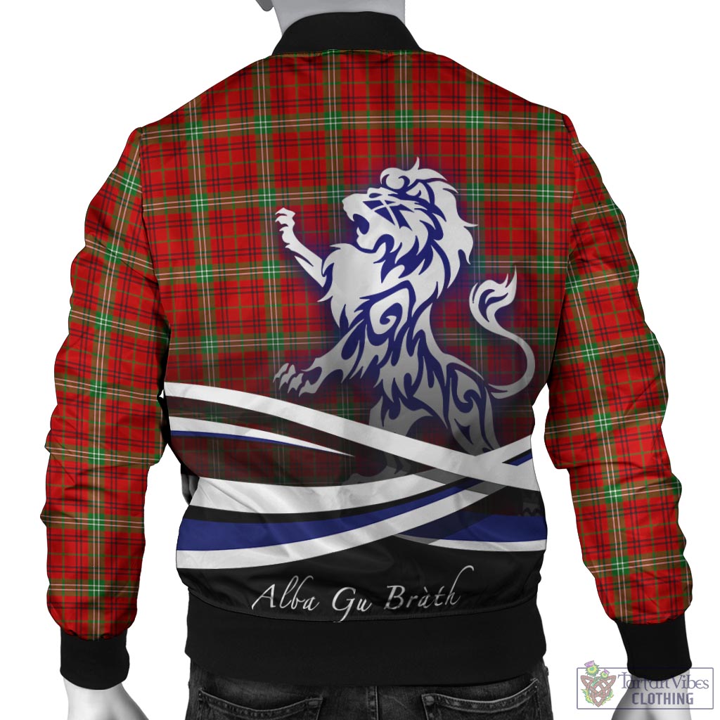 Tartan Vibes Clothing Morrison Red Modern Tartan Bomber Jacket with Alba Gu Brath Regal Lion Emblem