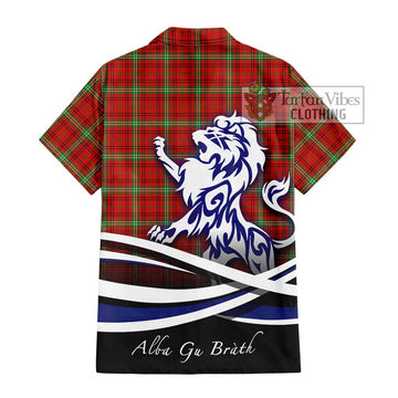 Morrison Red Modern Tartan Short Sleeve Button Shirt with Alba Gu Brath Regal Lion Emblem