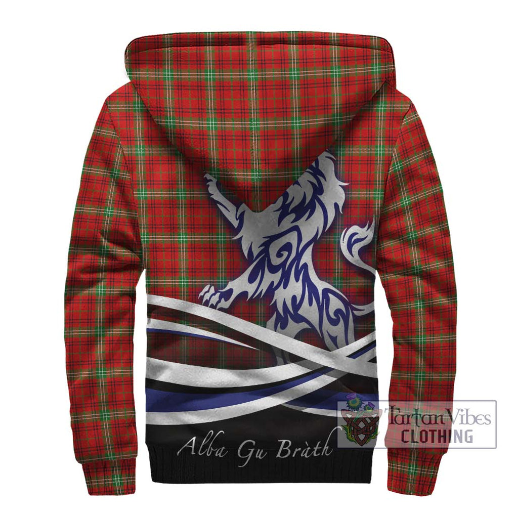 Morrison Red Modern Tartan Sherpa Hoodie with Alba Gu Brath Regal Lion Emblem - Tartanvibesclothing Shop