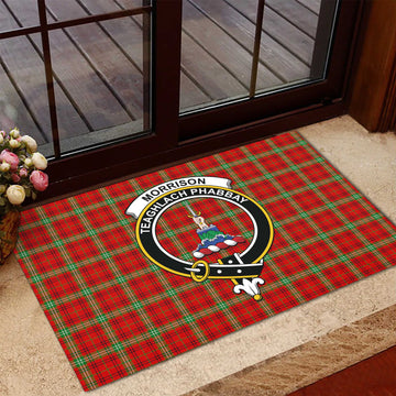 Morrison Red Modern Tartan Door Mat with Family Crest