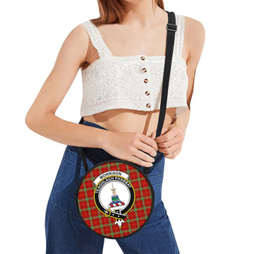 Morrison Red Modern Tartan Round Satchel Bags with Family Crest