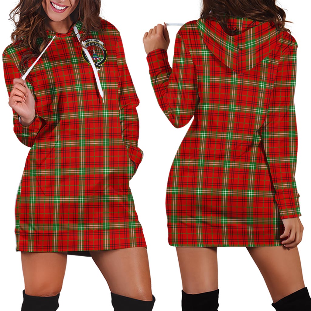 Morrison Red Modern Tartan Hoodie Dress with Family Crest - Tartan Vibes Clothing