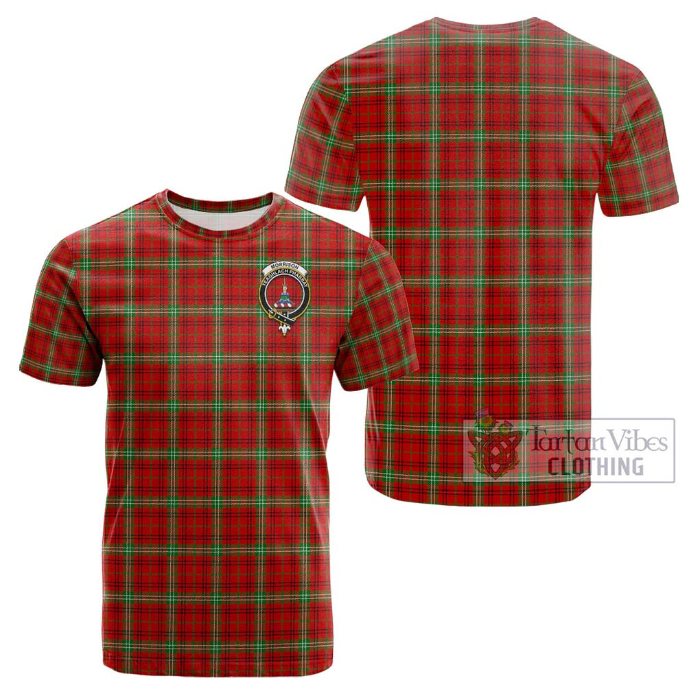 Morrison Red Modern Tartan Cotton T-Shirt with Family Crest Kid's Shirt - Tartanvibesclothing Shop