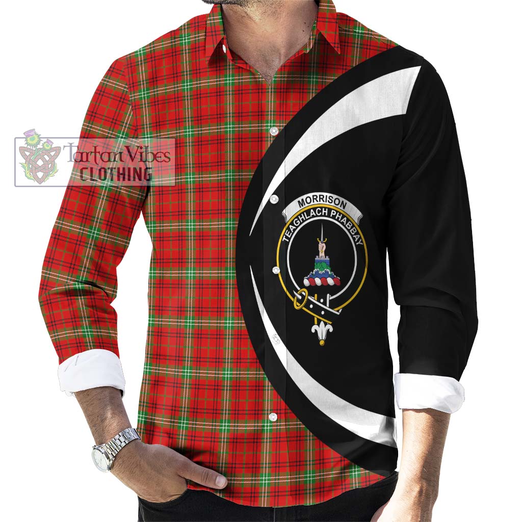 Morrison Red Modern Tartan Long Sleeve Button Up with Family Crest Circle Style - Tartan Vibes Clothing