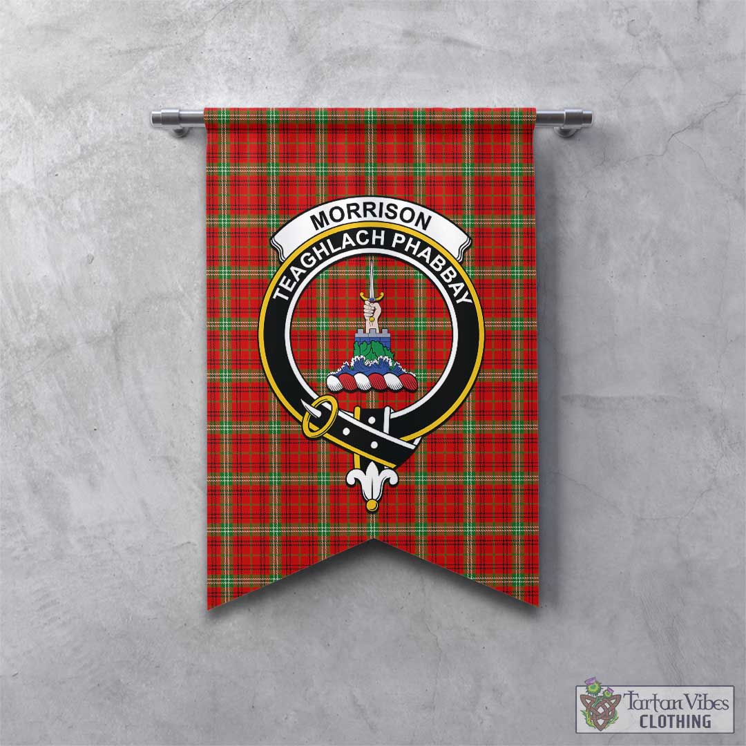 Tartan Vibes Clothing Morrison Red Modern Tartan Gonfalon, Tartan Banner with Family Crest