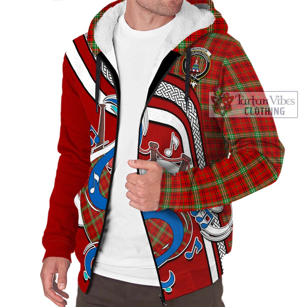 Morrison Red Modern Tartan Sherpa Hoodie with Epic Bagpipe Style Unisex - Tartanvibesclothing Shop