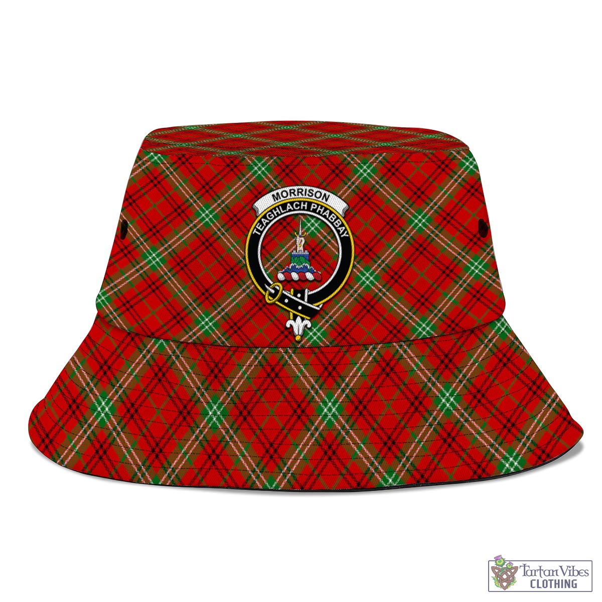 Tartan Vibes Clothing Morrison Red Modern Tartan Bucket Hat with Family Crest