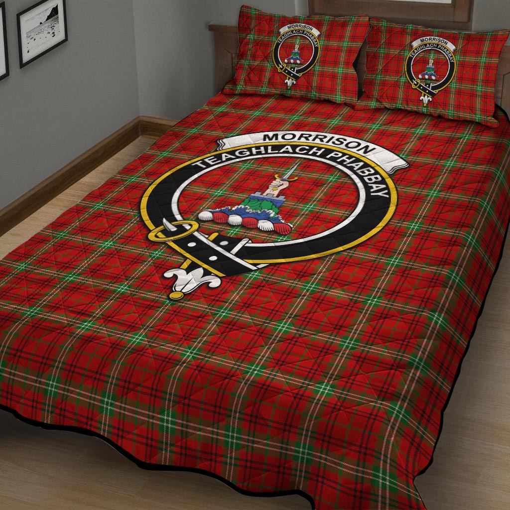 Morrison Red Modern Tartan Quilt Bed Set with Family Crest - Tartan Vibes Clothing