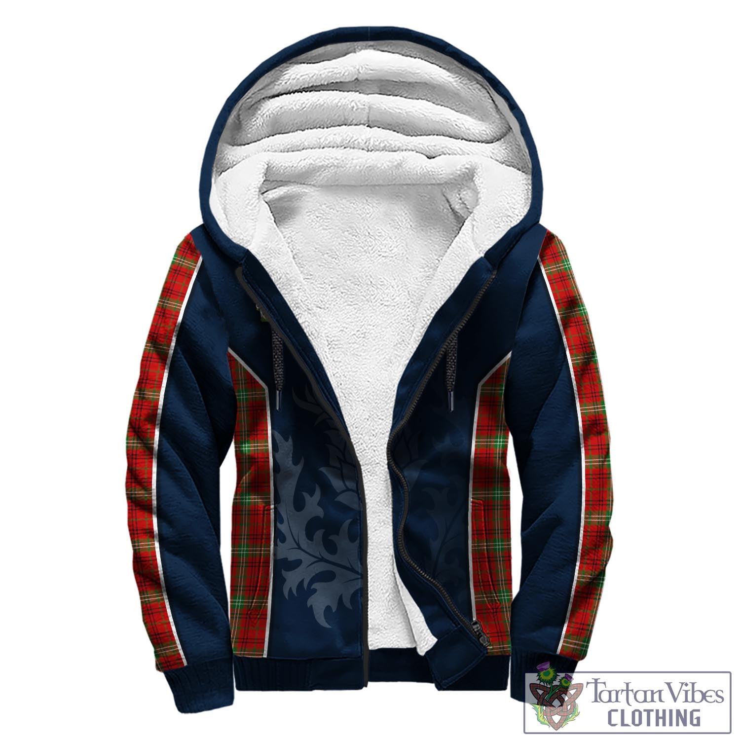 Tartan Vibes Clothing Morrison Red Modern Tartan Sherpa Hoodie with Family Crest and Scottish Thistle Vibes Sport Style