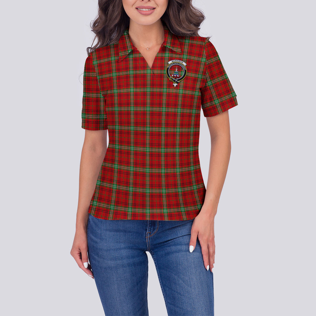 morrison-red-modern-tartan-polo-shirt-with-family-crest-for-women