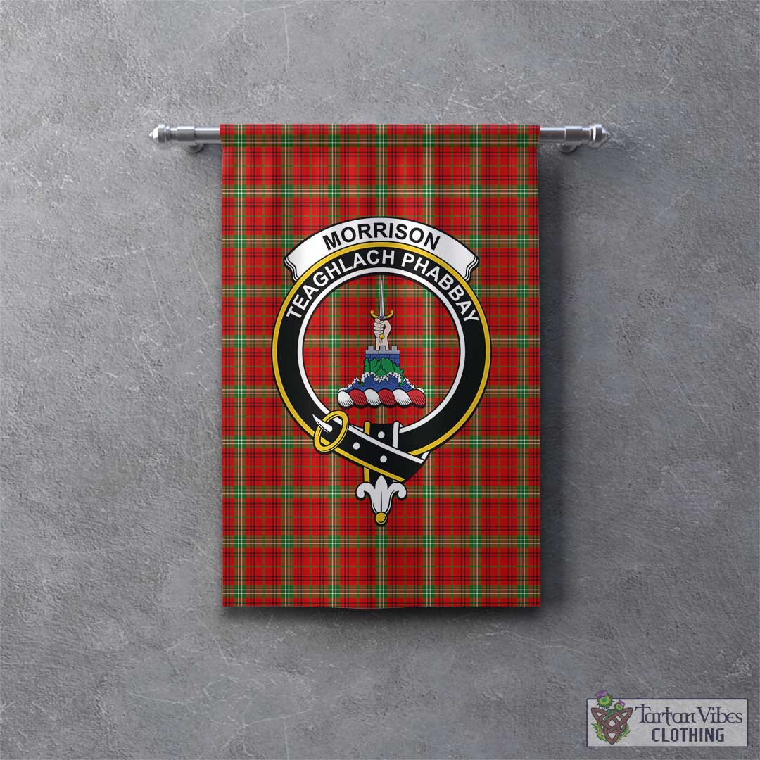 Tartan Vibes Clothing Morrison Red Modern Tartan Gonfalon, Tartan Banner with Family Crest