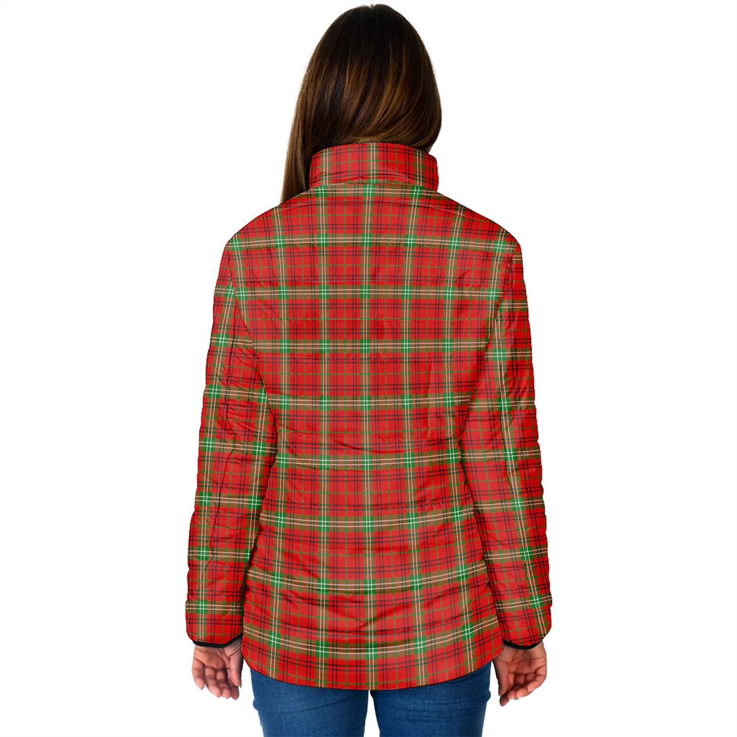 Morrison Red Modern Tartan Padded Jacket with Family Crest - Tartan Vibes Clothing