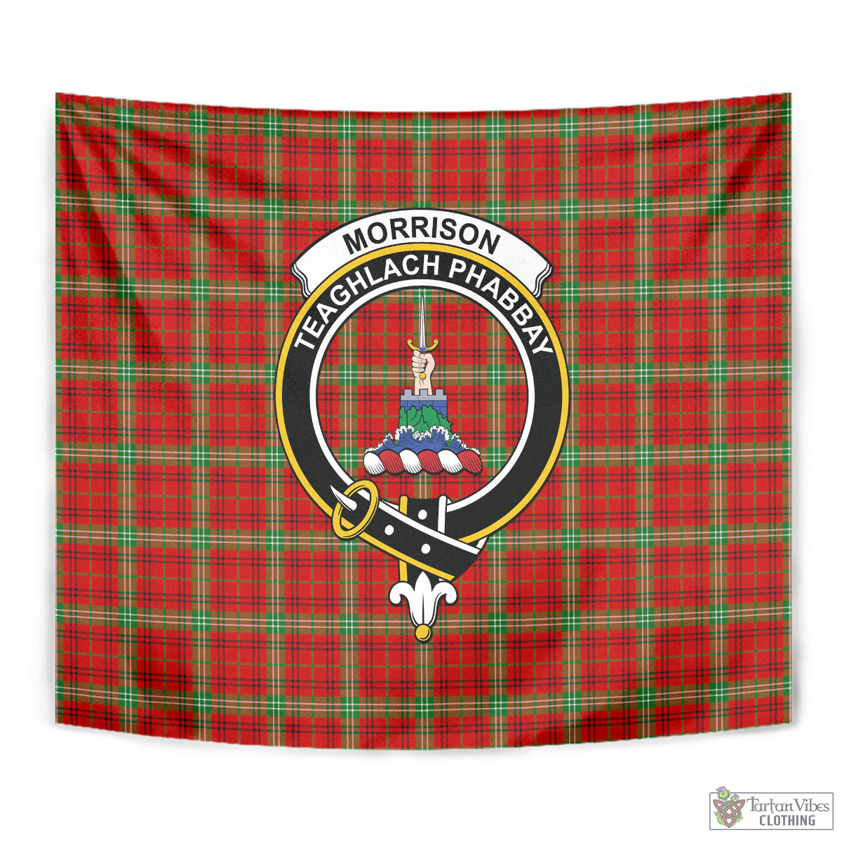 Tartan Vibes Clothing Morrison Red Modern Tartan Tapestry Wall Hanging and Home Decor for Room with Family Crest