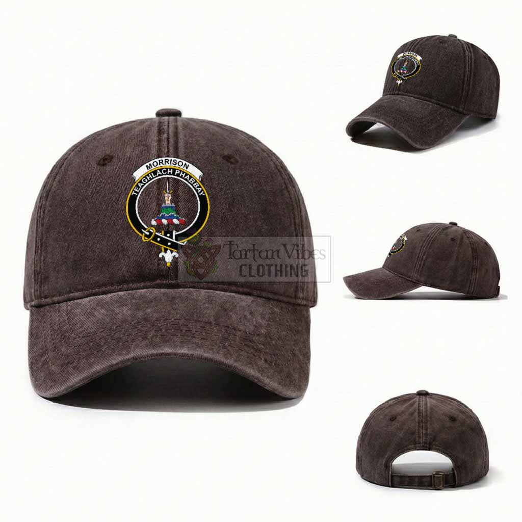 Morrison Scottish Clan Crest Washed Baseball Cap One Size (Adjustable) Coffee - Tartan Vibes Clothing