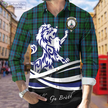 Morrison Society Tartan Long Sleeve Button Up Shirt with Alba Gu Brath Regal Lion Emblem