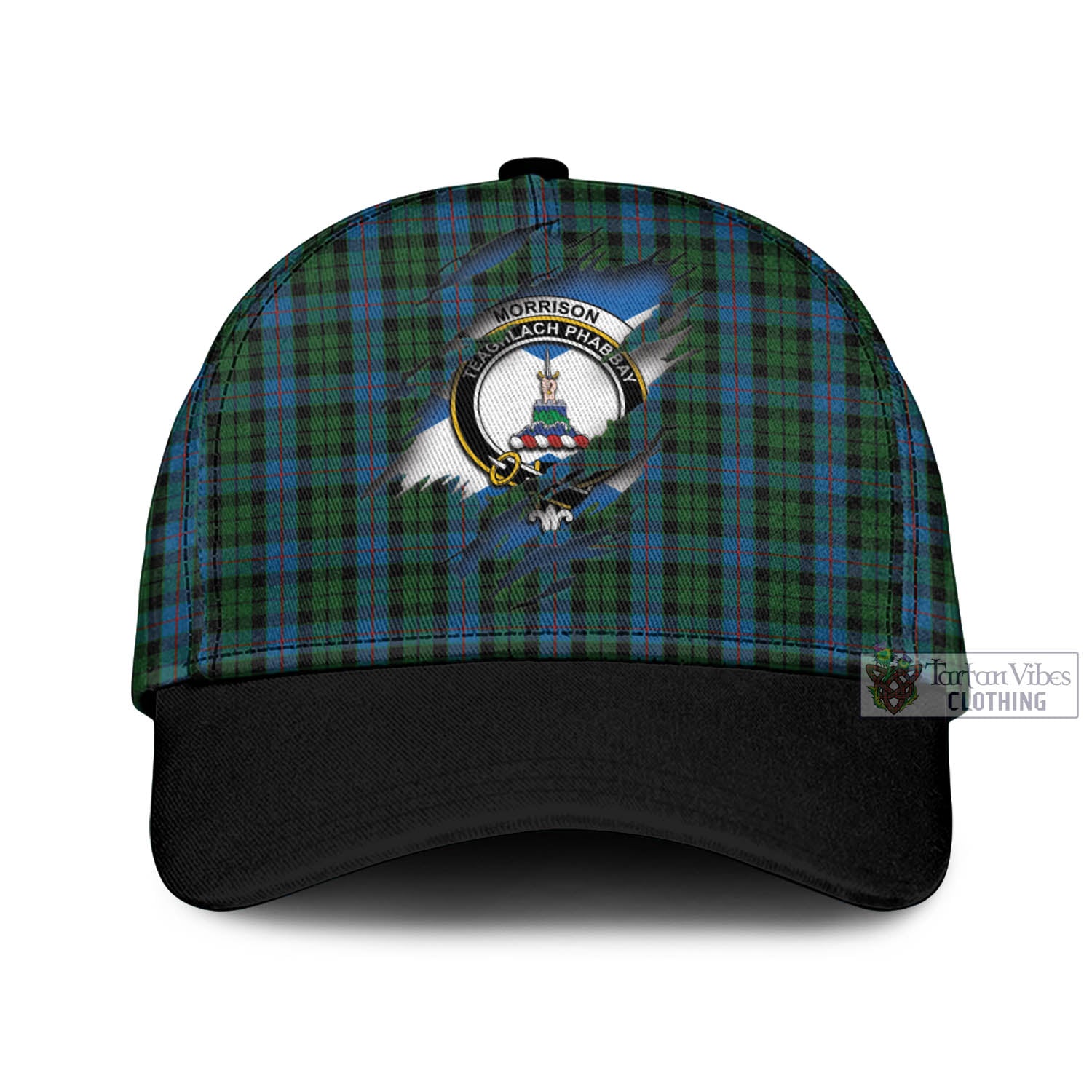 Tartan Vibes Clothing Morrison Society Tartan Classic Cap with Family Crest In Me Style