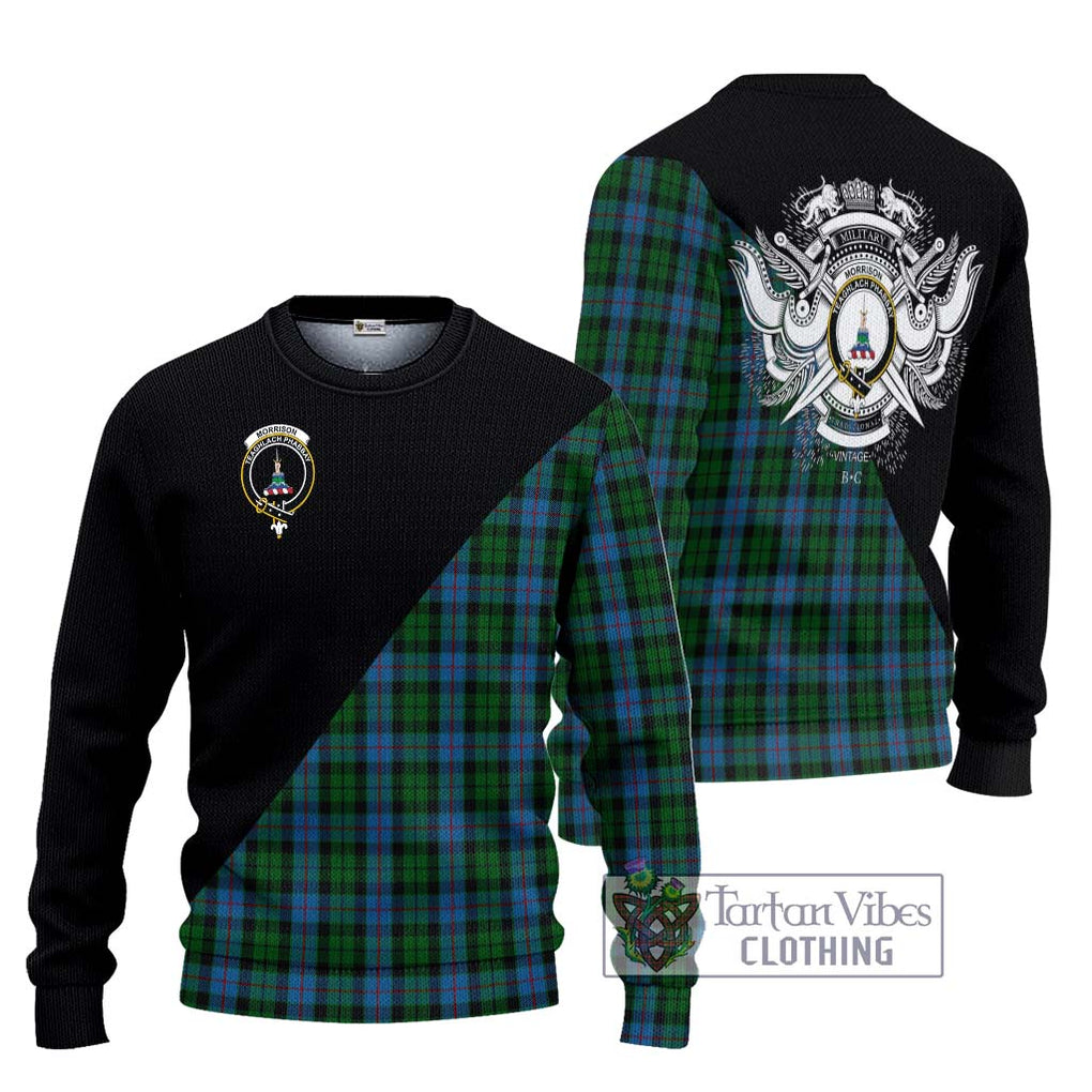 Morrison Society Tartan Knitted Sweater with Family Crest and Military Logo Style Unisex - Tartanvibesclothing Shop