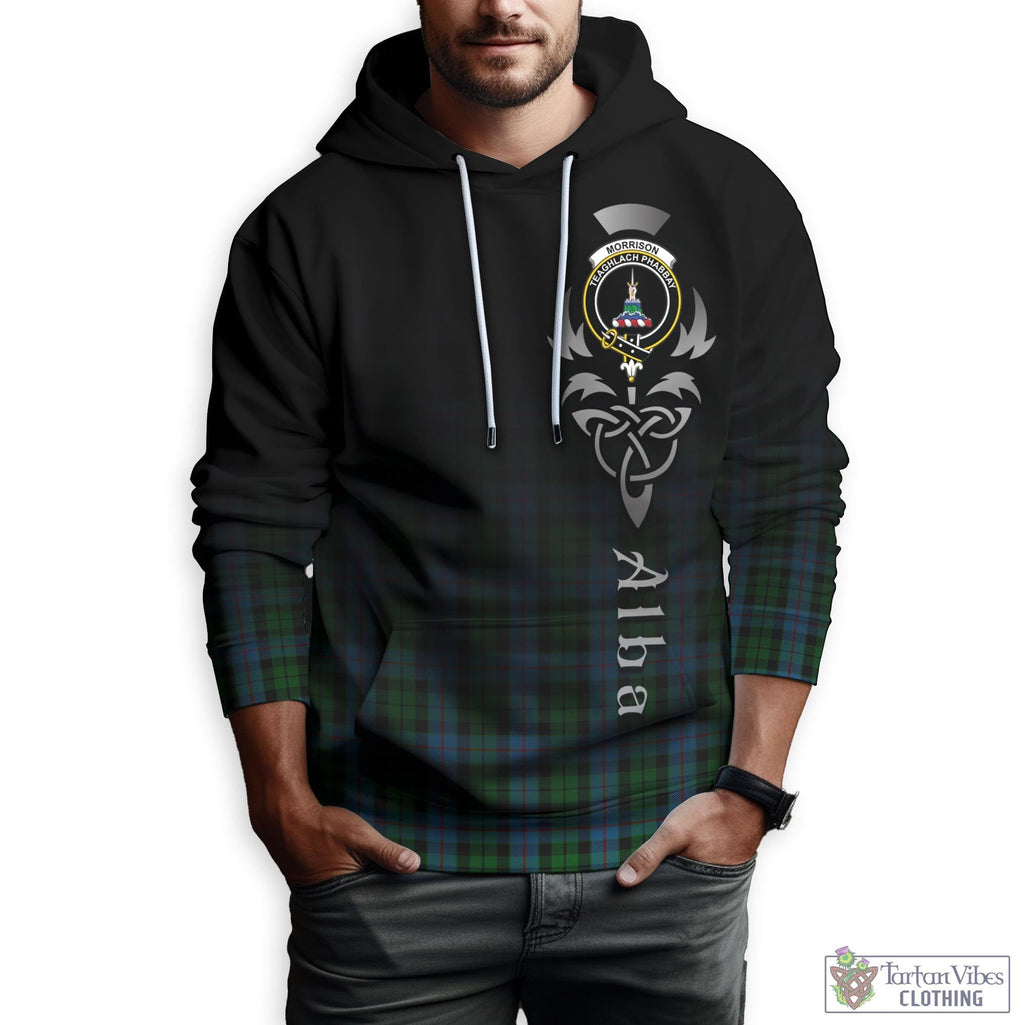 Tartan Vibes Clothing Morrison Society Tartan Hoodie Featuring Alba Gu Brath Family Crest Celtic Inspired