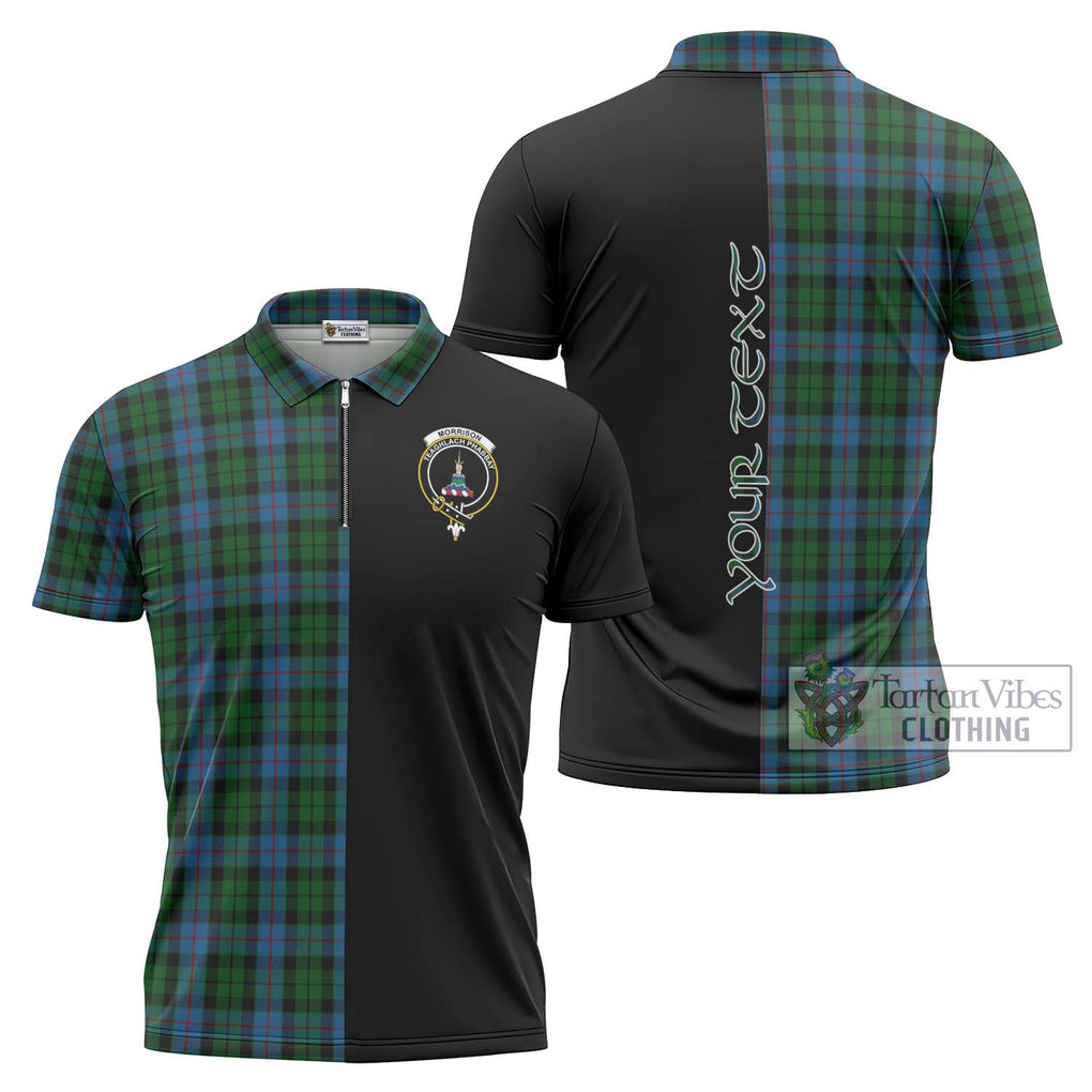 Morrison Society Tartan Zipper Polo Shirt with Family Crest and Half Of Me Style Unisex - Tartanvibesclothing Shop