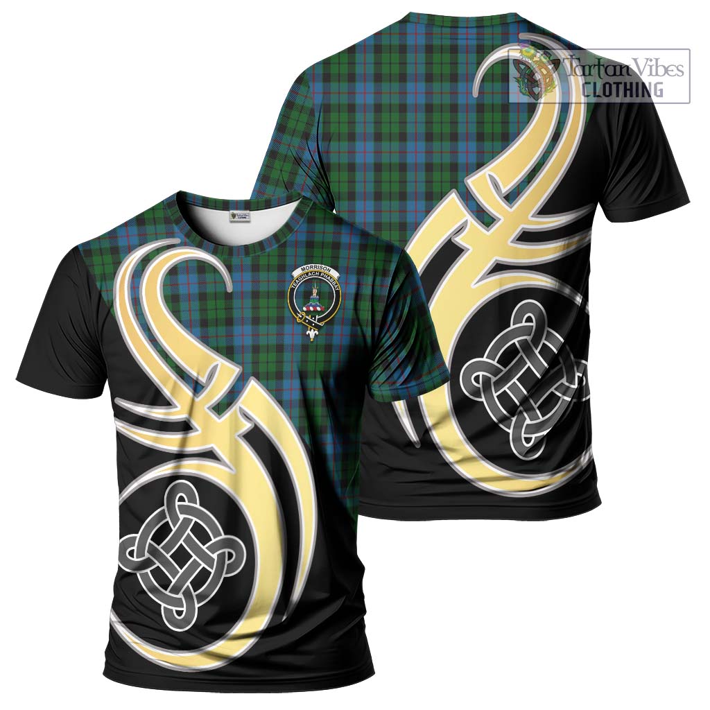 Tartan Vibes Clothing Morrison Society Tartan T-Shirt with Family Crest and Celtic Symbol Style