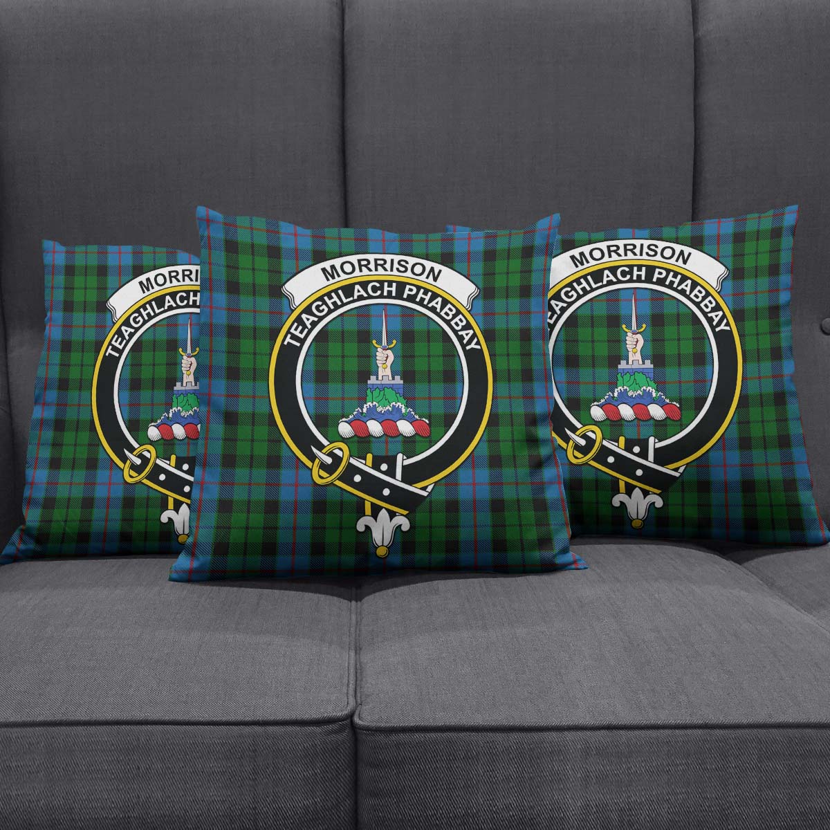 Morrison Society Tartan Pillow Cover with Family Crest Square Pillow Cover - Tartanvibesclothing