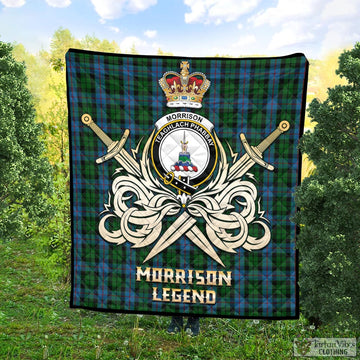 Morrison Society Tartan Quilt with Clan Crest and the Golden Sword of Courageous Legacy