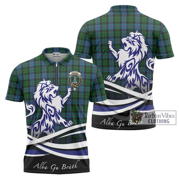 Morrison Society Tartan Zipper Polo Shirt with Alba Gu Brath Regal Lion Emblem