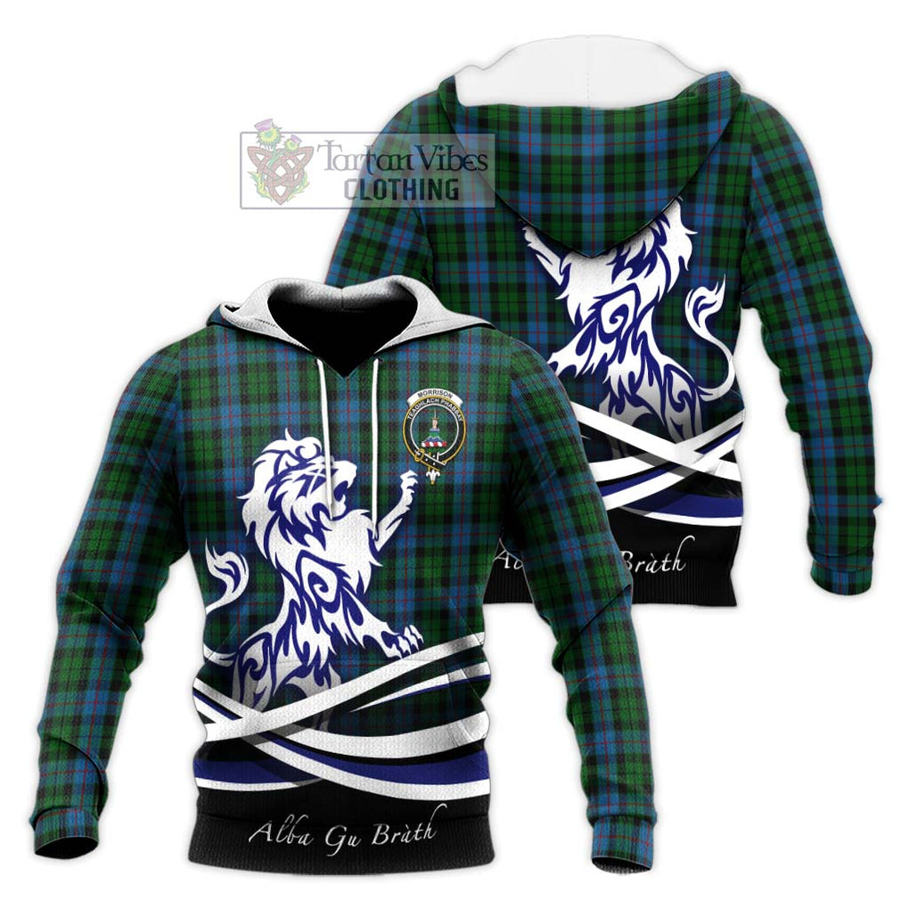 Morrison Society Tartan Knitted Hoodie with Alba Gu Brath Regal Lion Emblem Unisex Knitted Pullover Hoodie - Tartanvibesclothing Shop