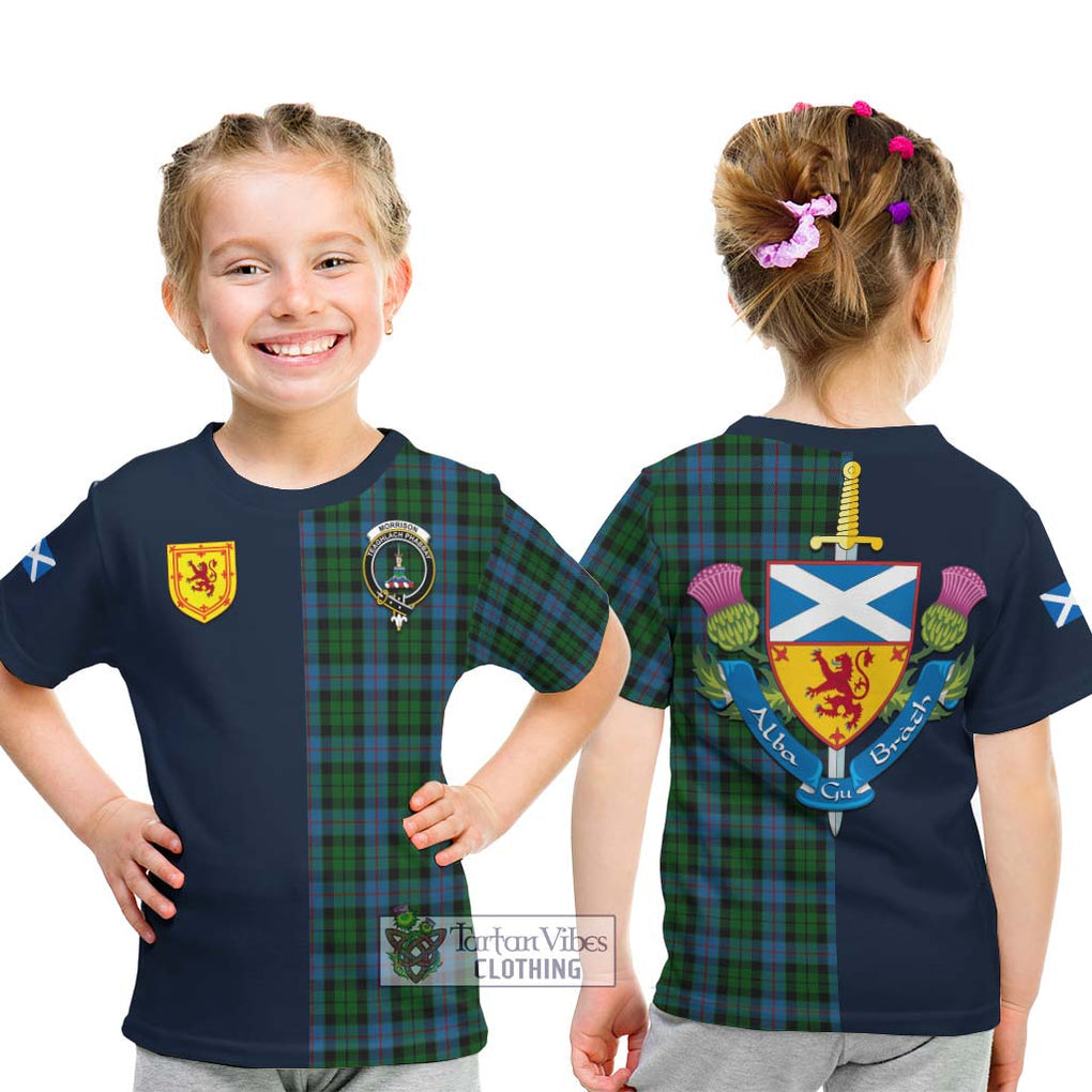 Tartan Vibes Clothing Morrison Society Tartan Kid T-Shirt with Scottish Lion Royal Arm Half Style