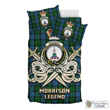 Morrison Society Tartan Bedding Set with Clan Crest and the Golden Sword of Courageous Legacy