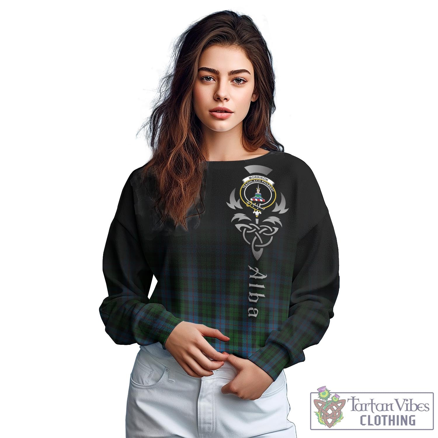 Tartan Vibes Clothing Morrison Society Tartan Sweatshirt Featuring Alba Gu Brath Family Crest Celtic Inspired