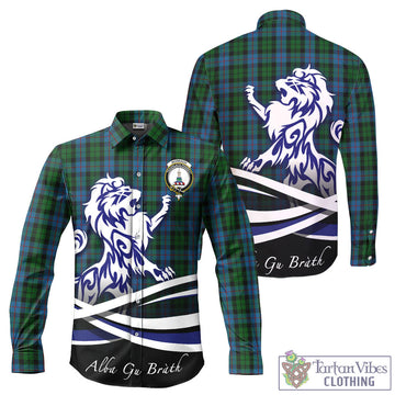 Morrison Society Tartan Long Sleeve Button Up Shirt with Alba Gu Brath Regal Lion Emblem