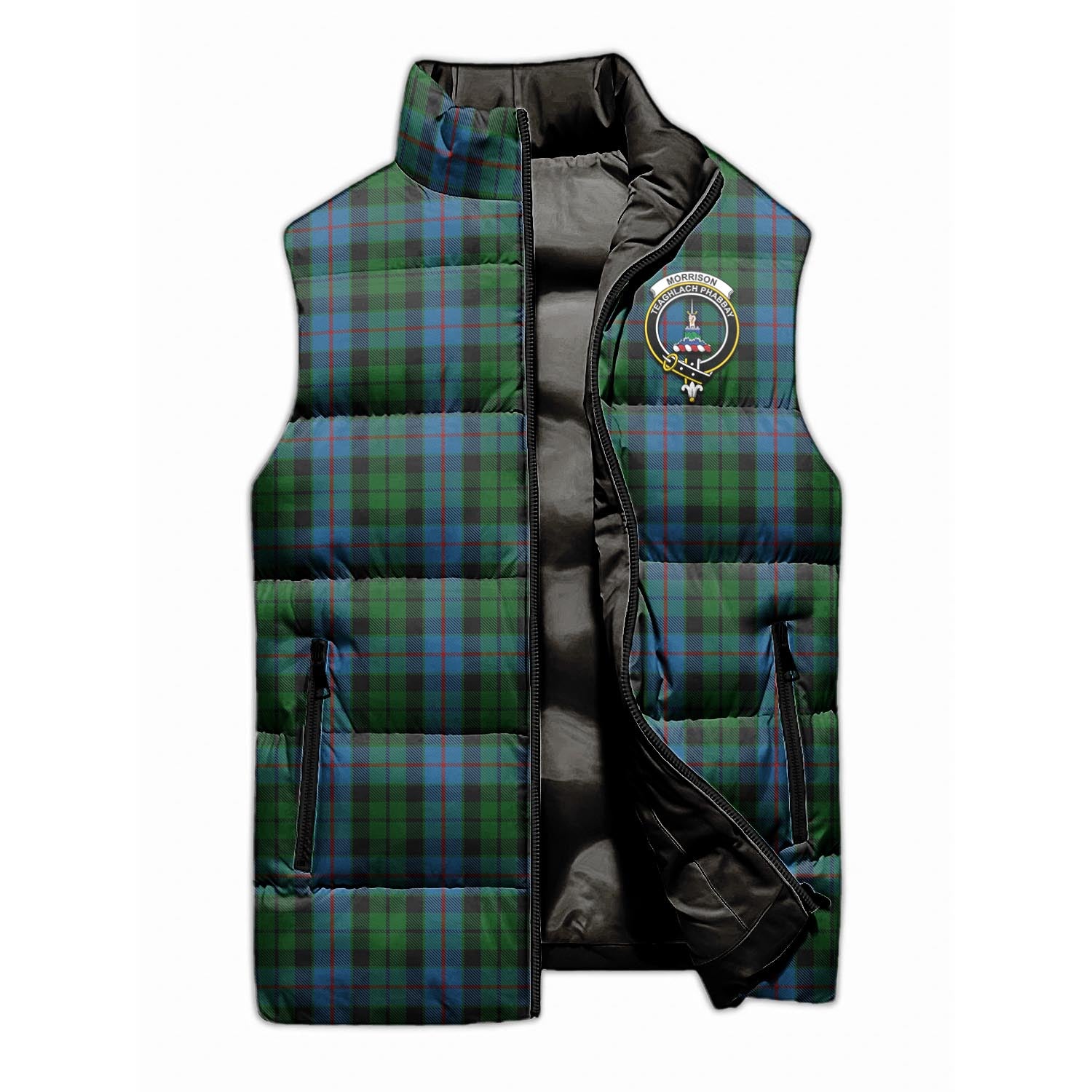 Morrison Society Tartan Sleeveless Puffer Jacket with Family Crest - Tartanvibesclothing