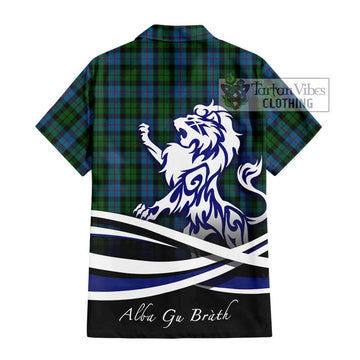 Morrison Society Tartan Short Sleeve Button Shirt with Alba Gu Brath Regal Lion Emblem