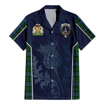 Morrison Society Tartan Short Sleeve Button Up Shirt with Family Crest and Scottish Thistle Vibes Sport Style