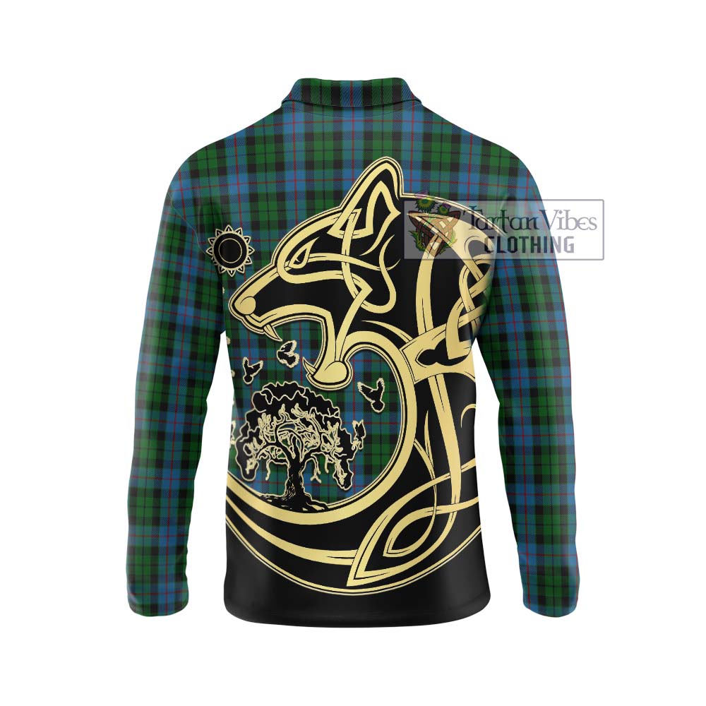 Morrison Society Tartan Long Sleeve Polo Shirt with Family Crest Celtic Wolf Style - Tartanvibesclothing Shop