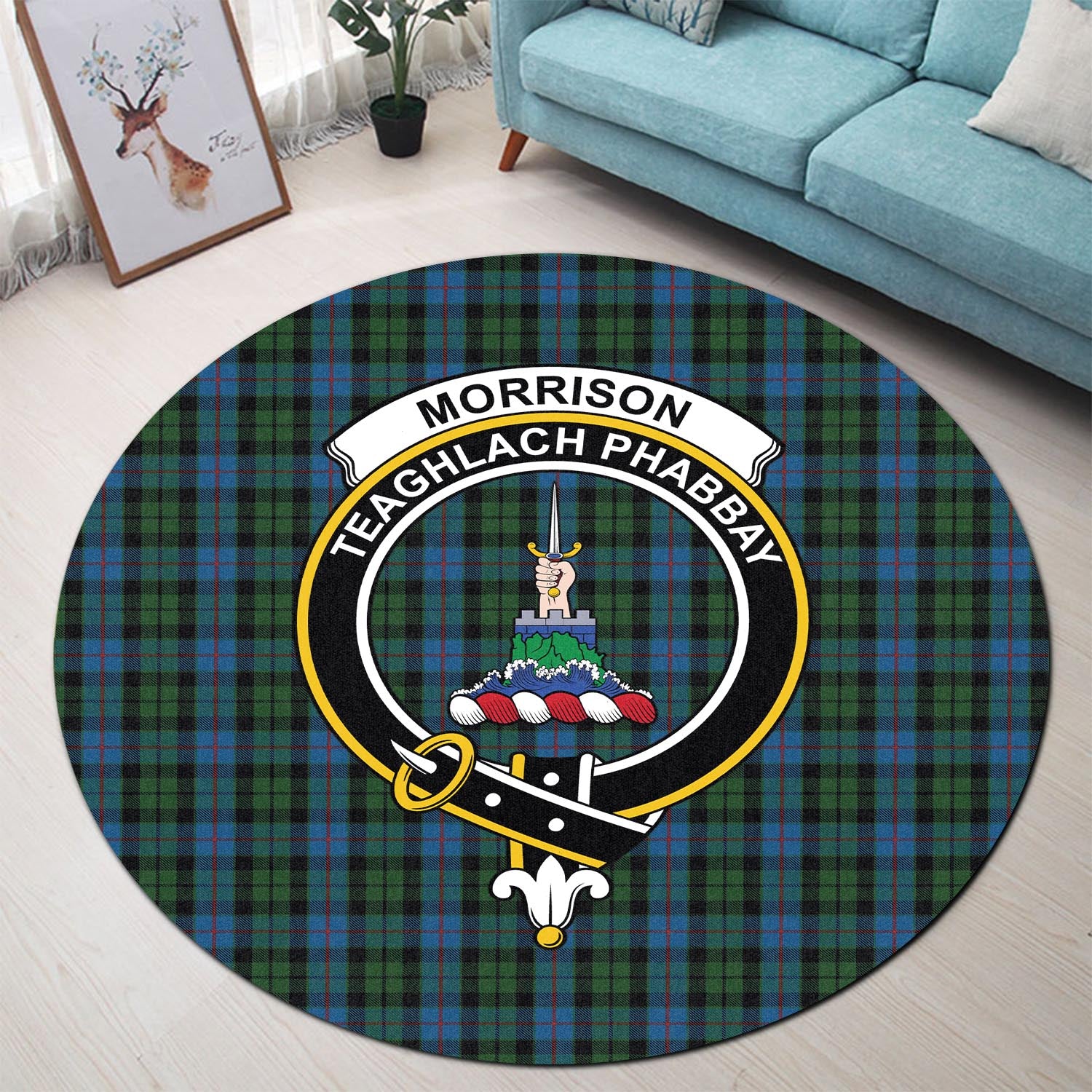 morrison-society-tartan-round-rug-with-family-crest