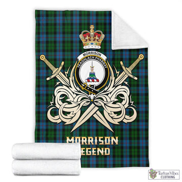 Morrison Society Tartan Blanket with Clan Crest and the Golden Sword of Courageous Legacy