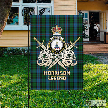 Morrison Society Tartan Flag with Clan Crest and the Golden Sword of Courageous Legacy