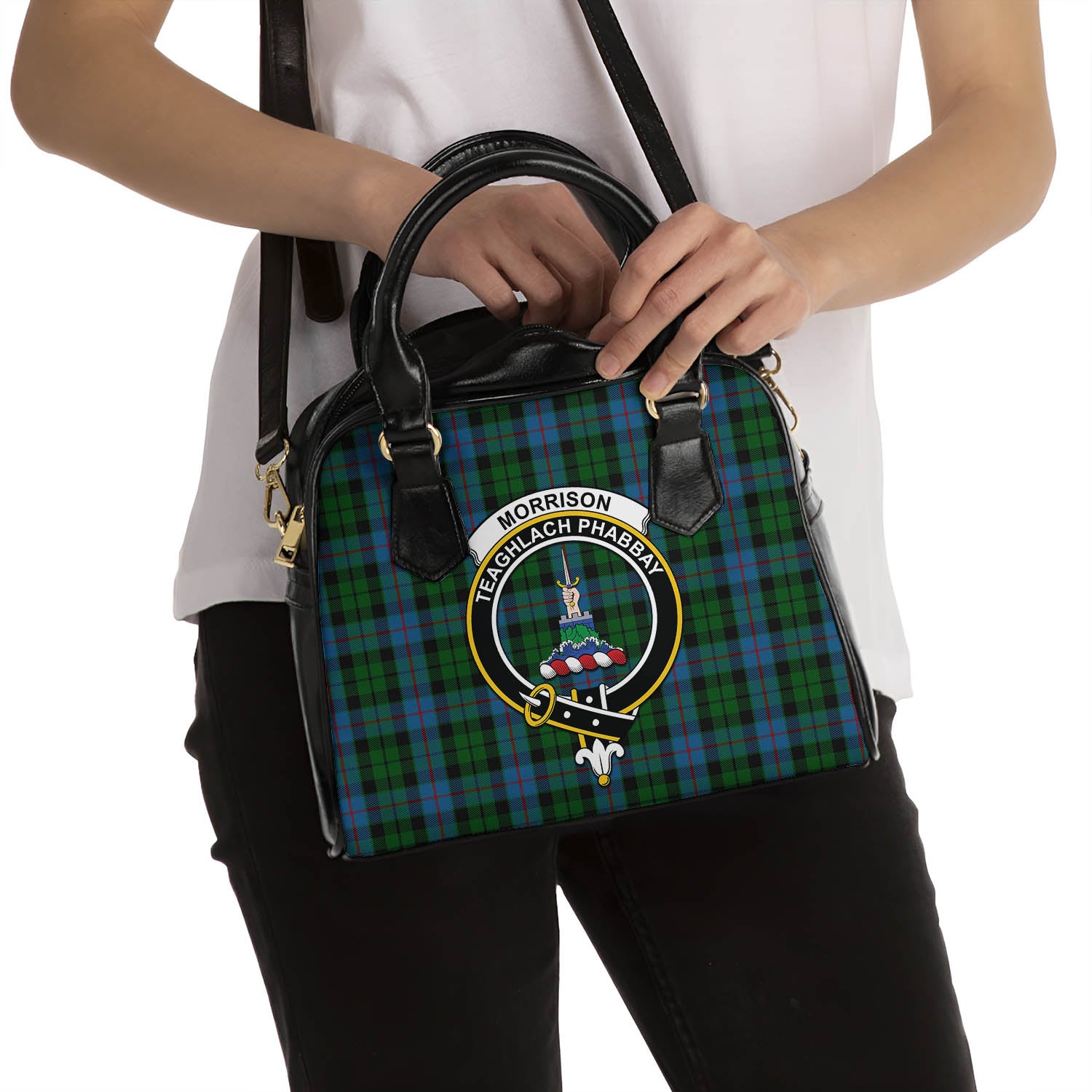 Morrison Society Tartan Shoulder Handbags with Family Crest - Tartanvibesclothing