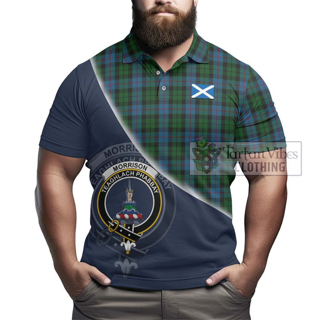 Morrison Society Tartan Polo Shirt with Personalised National Flag and Family Crest Half Style - Tartanvibesclothing Shop