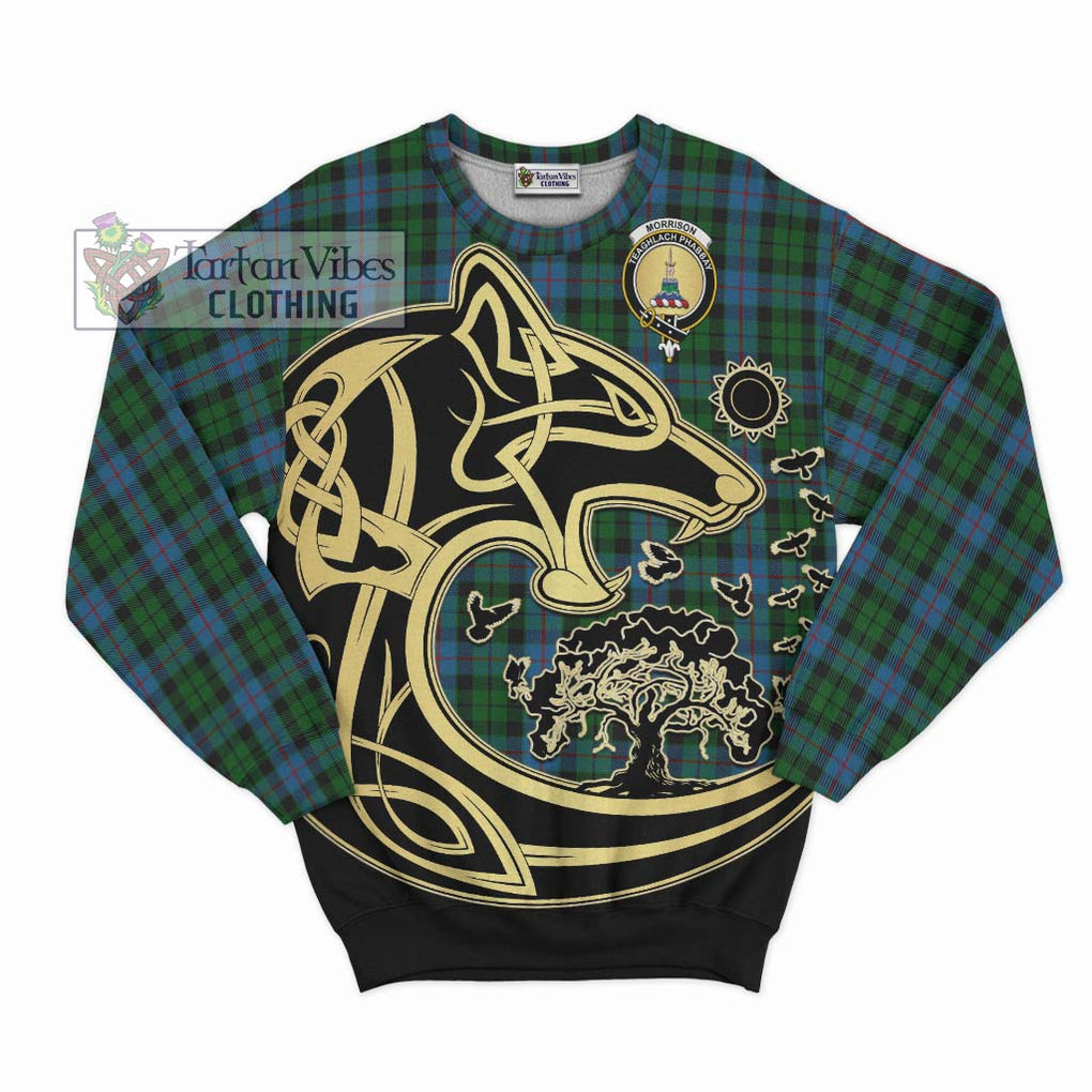 Morrison Society Tartan Sweatshirt with Family Crest Celtic Wolf Style - Tartan Vibes Clothing