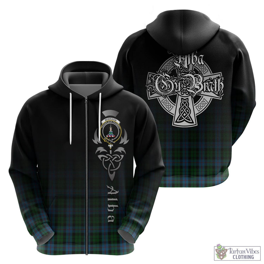 Tartan Vibes Clothing Morrison Society Tartan Hoodie Featuring Alba Gu Brath Family Crest Celtic Inspired