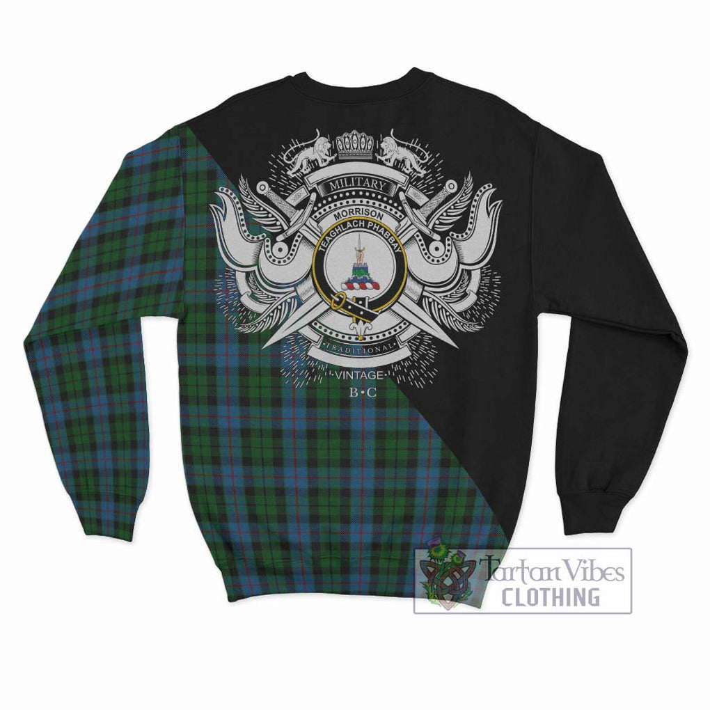 Morrison Society Tartan Sweatshirt with Family Crest and Military Logo Style - Tartanvibesclothing Shop