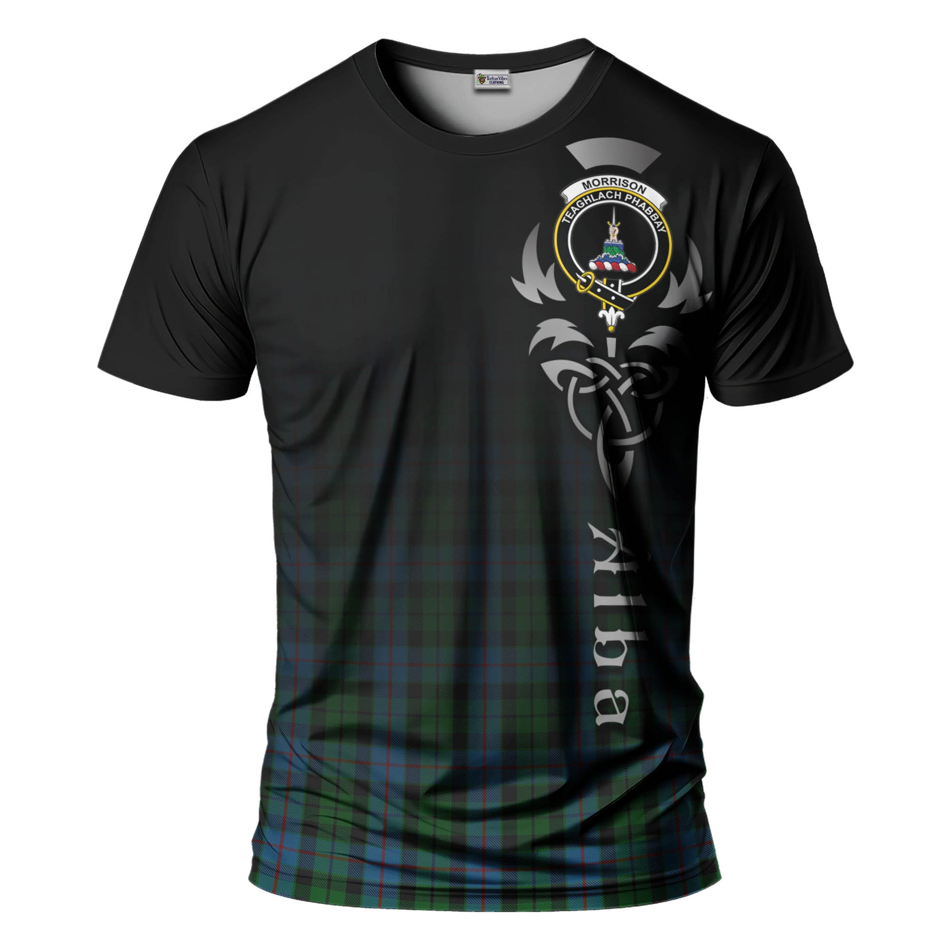 Tartan Vibes Clothing Morrison Society Tartan T-Shirt Featuring Alba Gu Brath Family Crest Celtic Inspired