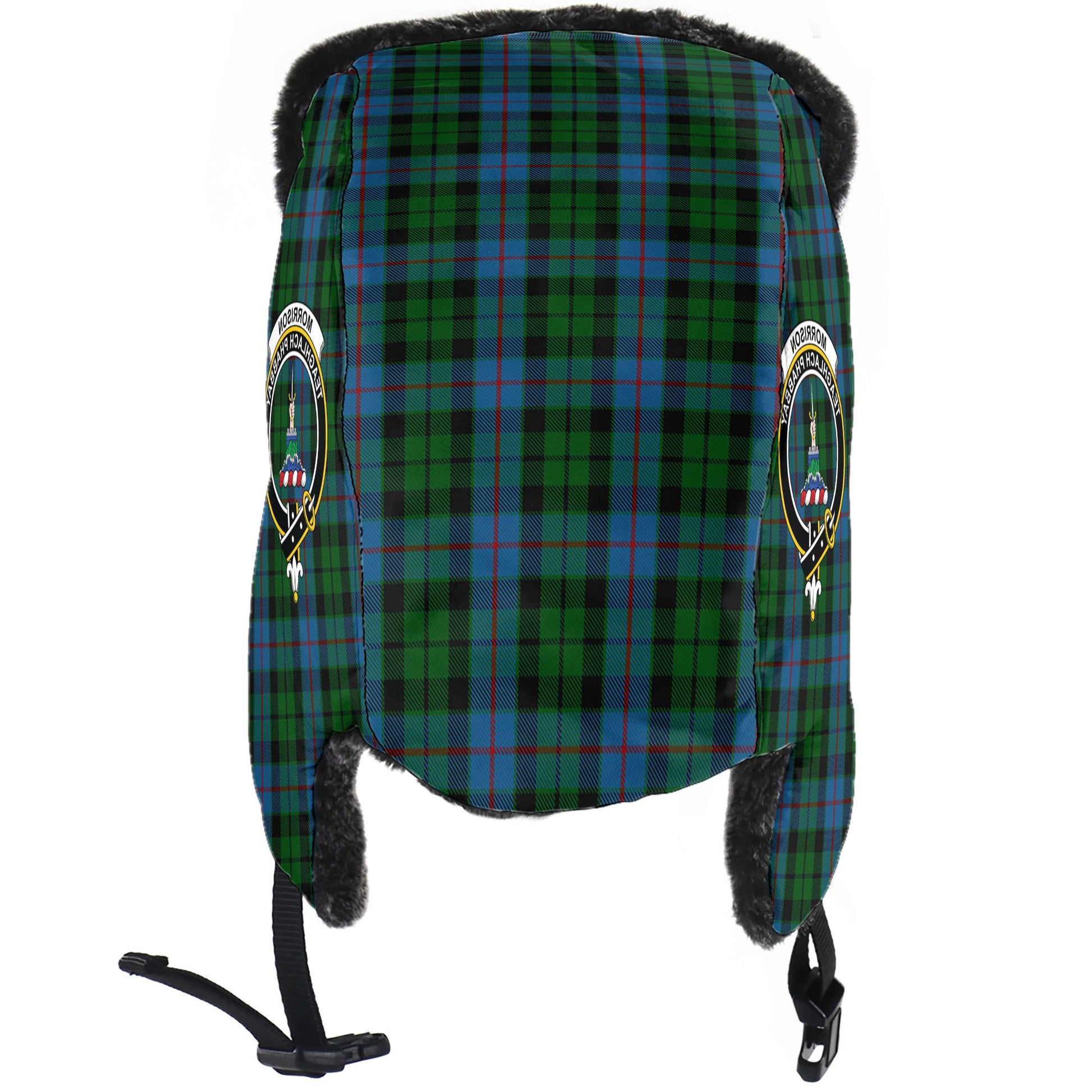 Morrison Society Tartan Winter Trapper Hat with Family Crest - Tartanvibesclothing