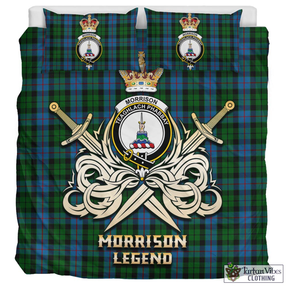 Tartan Vibes Clothing Morrison Society Tartan Bedding Set with Clan Crest and the Golden Sword of Courageous Legacy